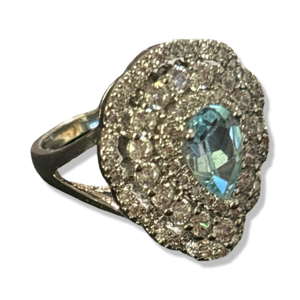 Bague en argent et aigue marine