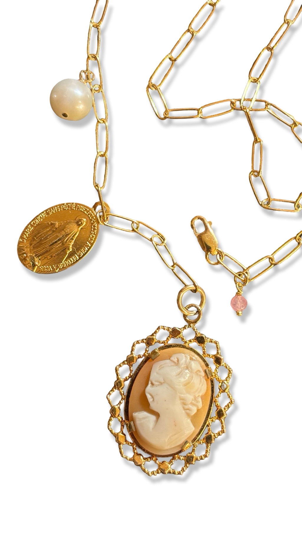 Collier lasso, Camée et médaille miraculeuse.
