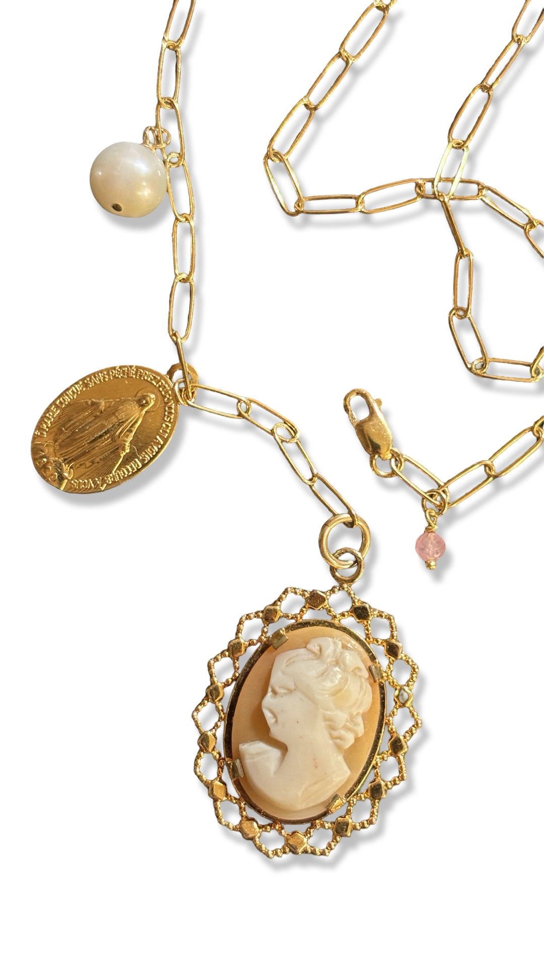 Collier lasso, Camée et médaille miraculeuse.