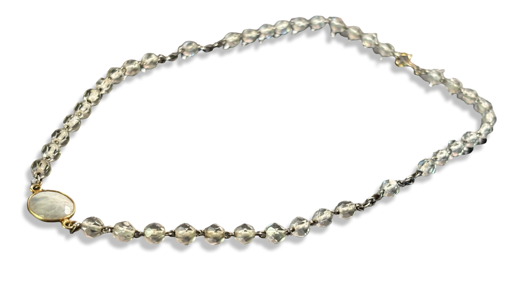 Collier chapelet transparent et Pierre de lune