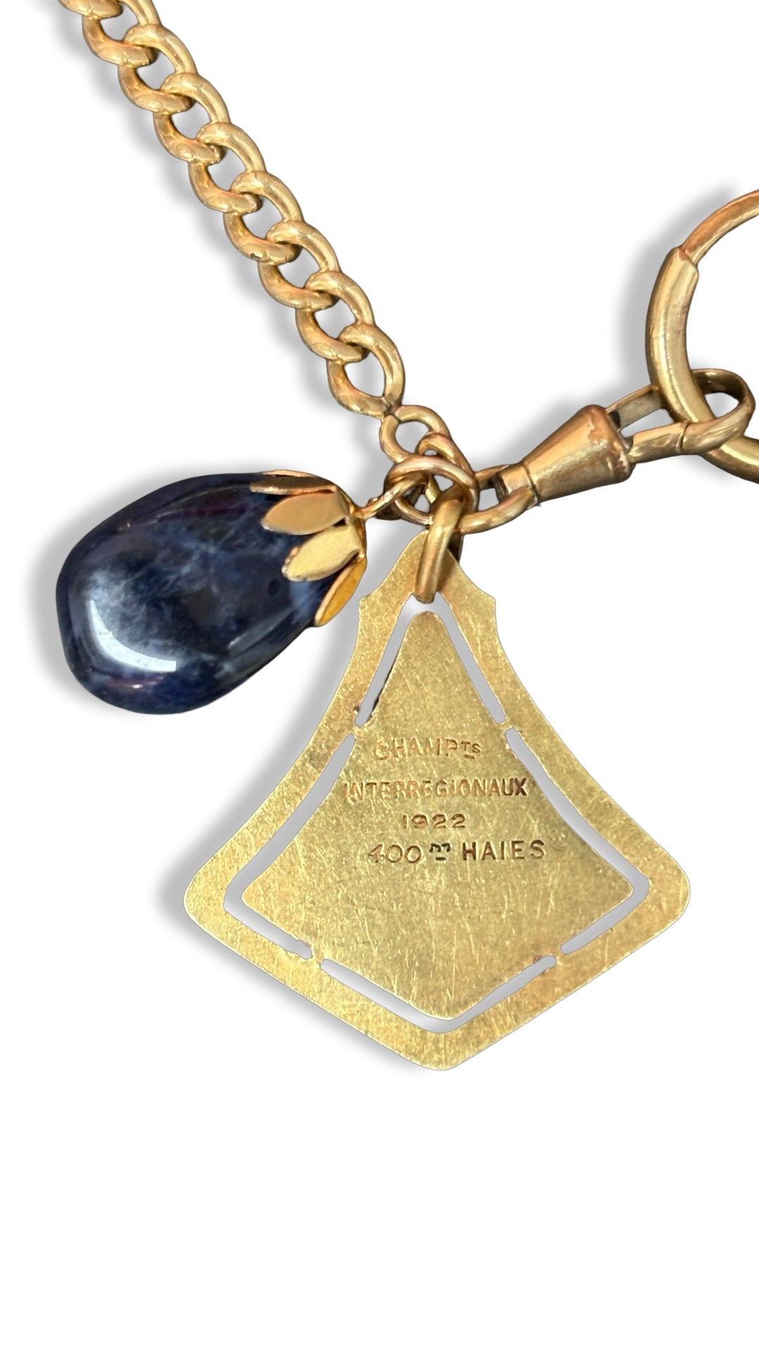 Collier médaille d’athlétisme et agate bleu