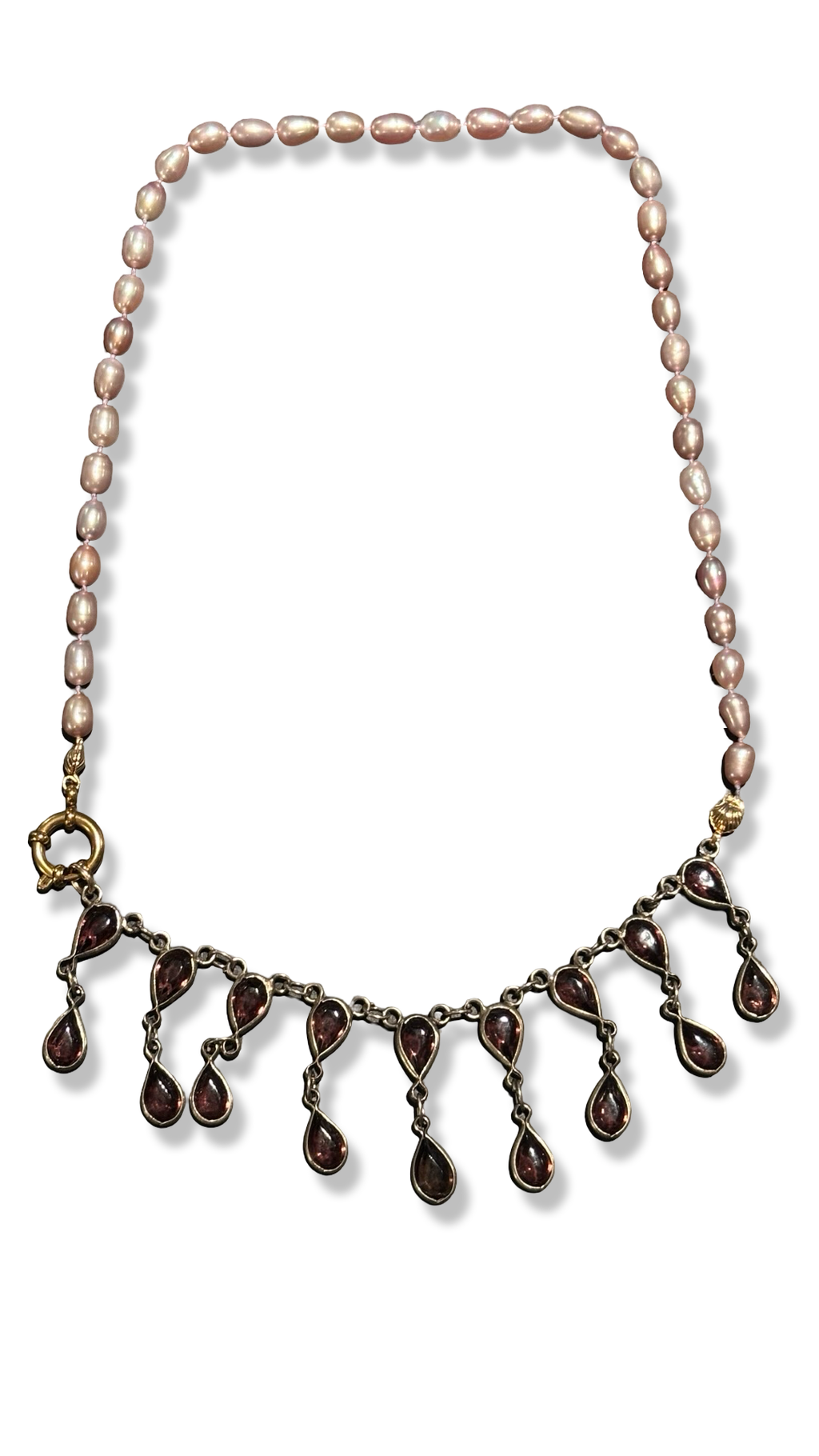 Collier de perles baroques et strass violet