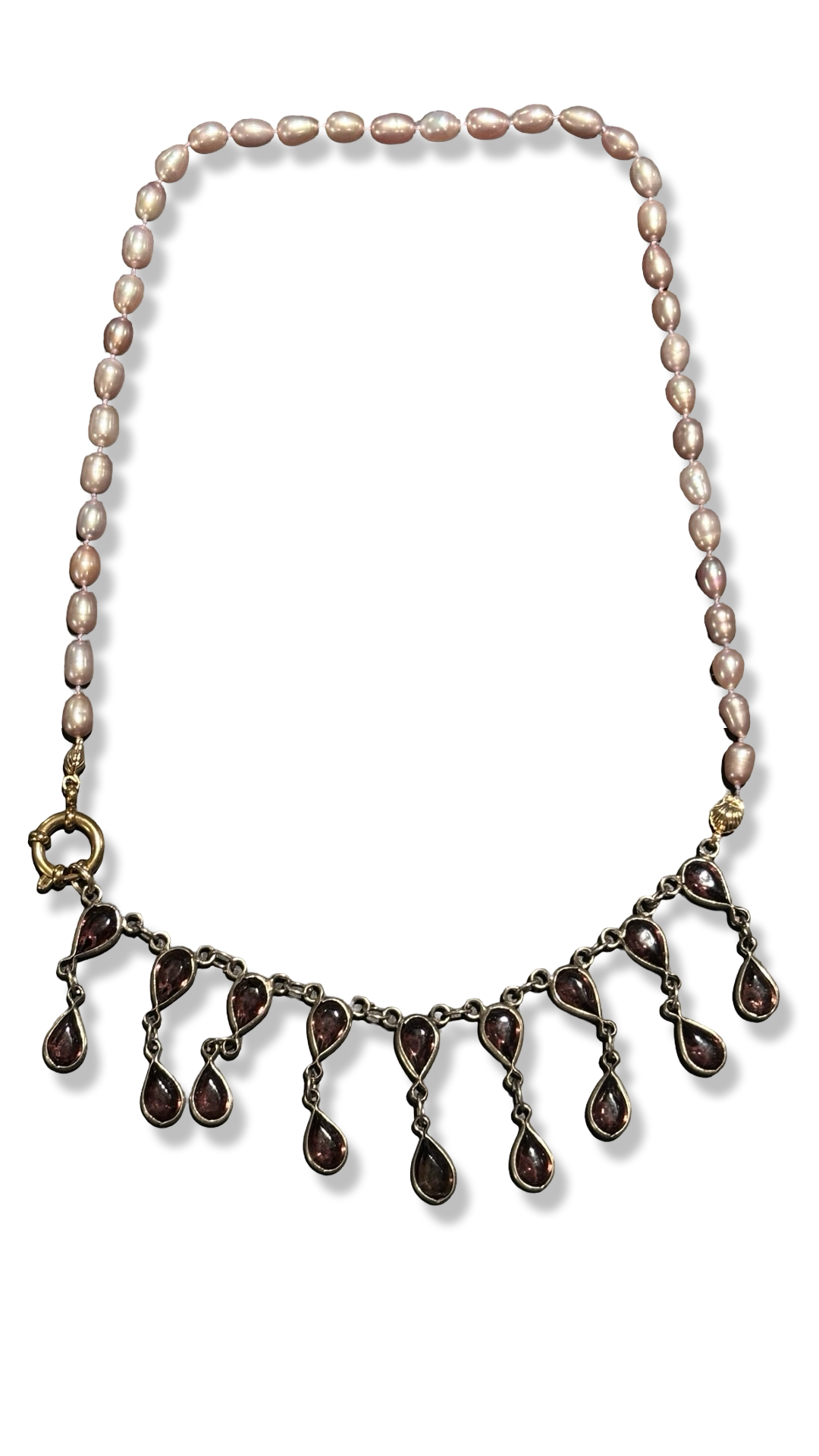 Collier de perles baroques et strass violet