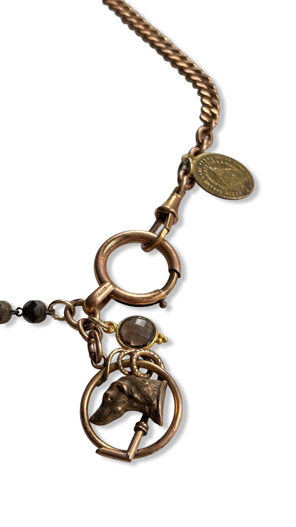 Collier chaîne de montre, chapelet et médaille au chien