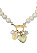 Collier de perles baroques, cœur 80s, Médaille Miraculeuse et Pierre de Lune