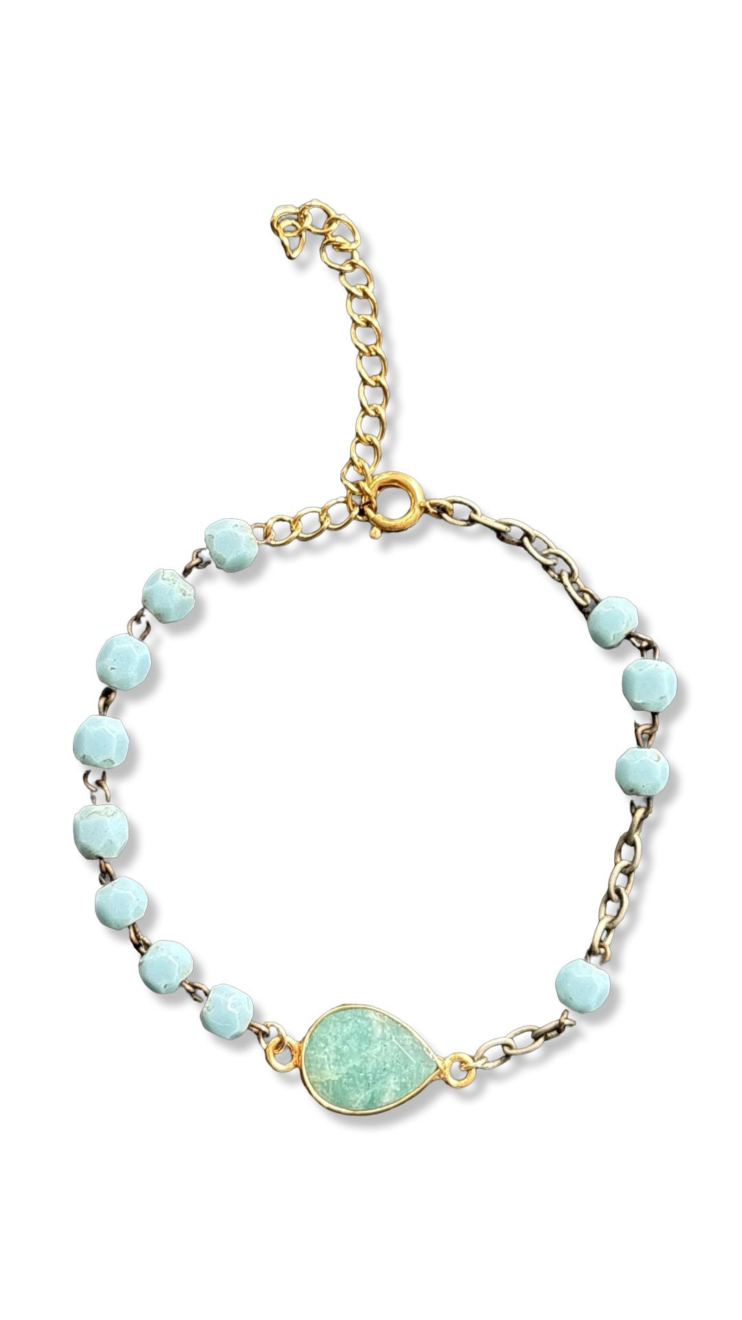 Bracelet chapelet upcyclé bleu clair et amazonite