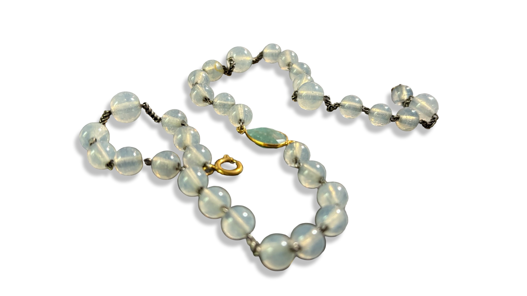 Collier chapelet blanc et amazonite