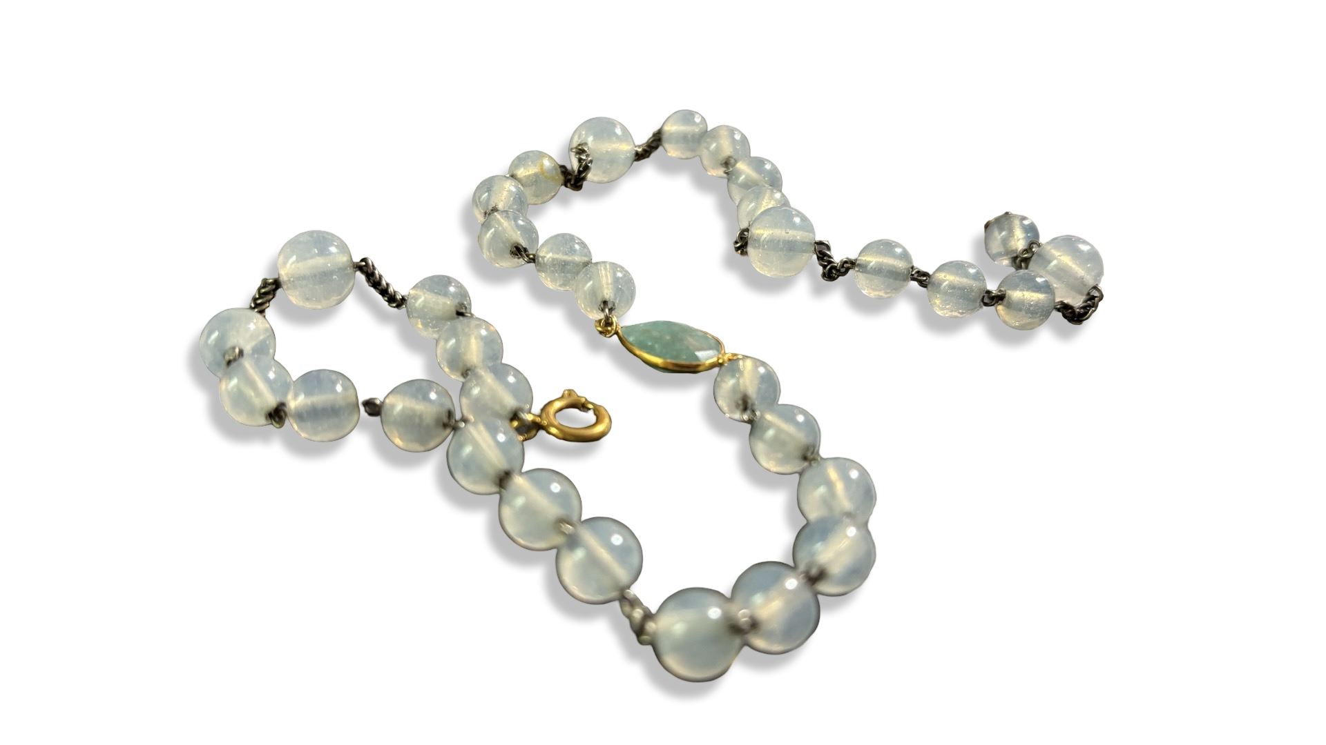 Collier chapelet blanc et amazonite