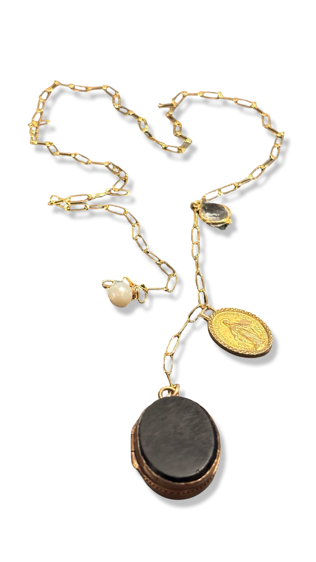Collier lasso upcyclé , médaillon à secret et médaille miraculeuse