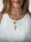 Collier lasso Croix ancienne, médailles et améthyste