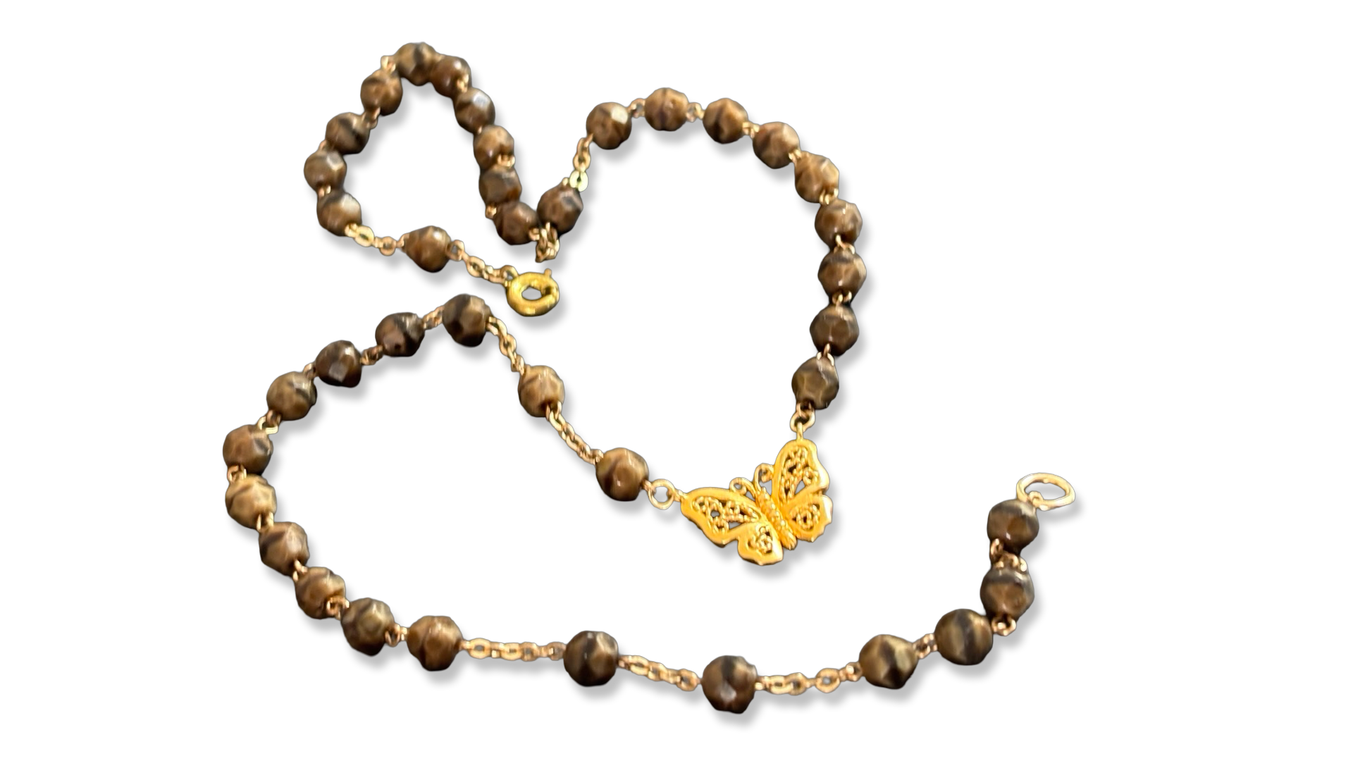 Collier chapelet œil de chat et papillon