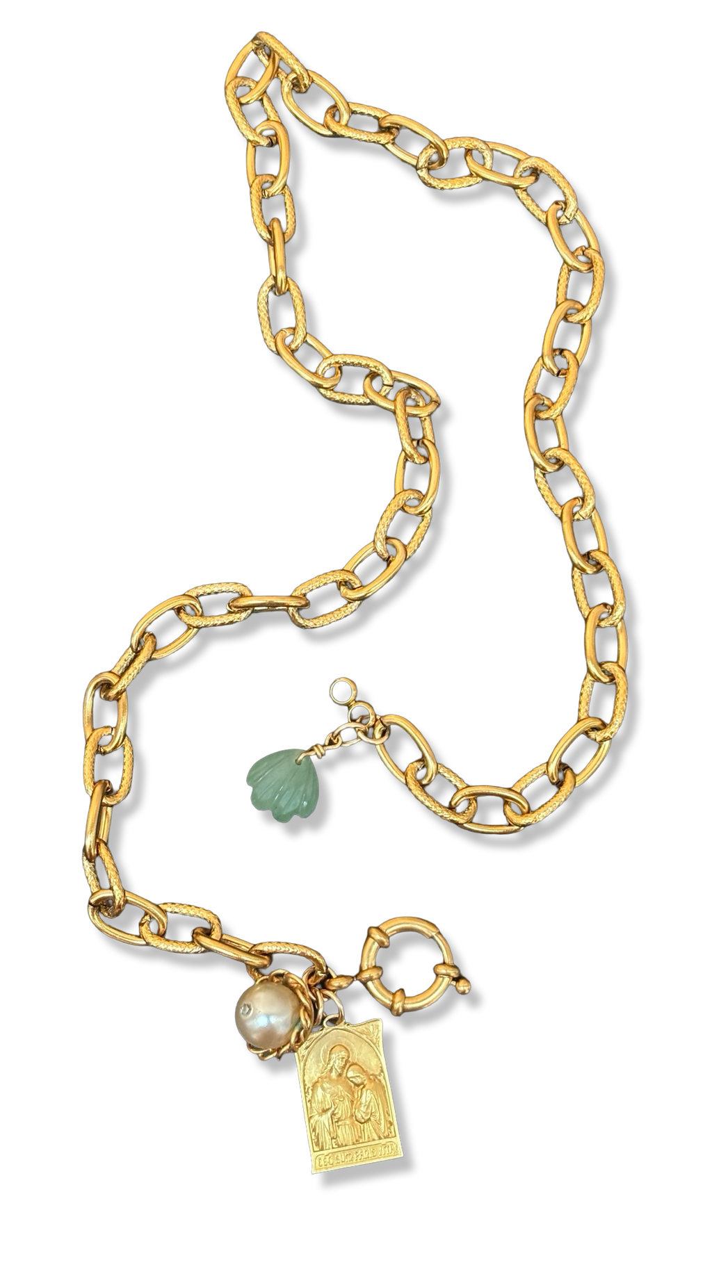 Chaîne vintage, Médaille de St Jean Baptiste, Amazonite