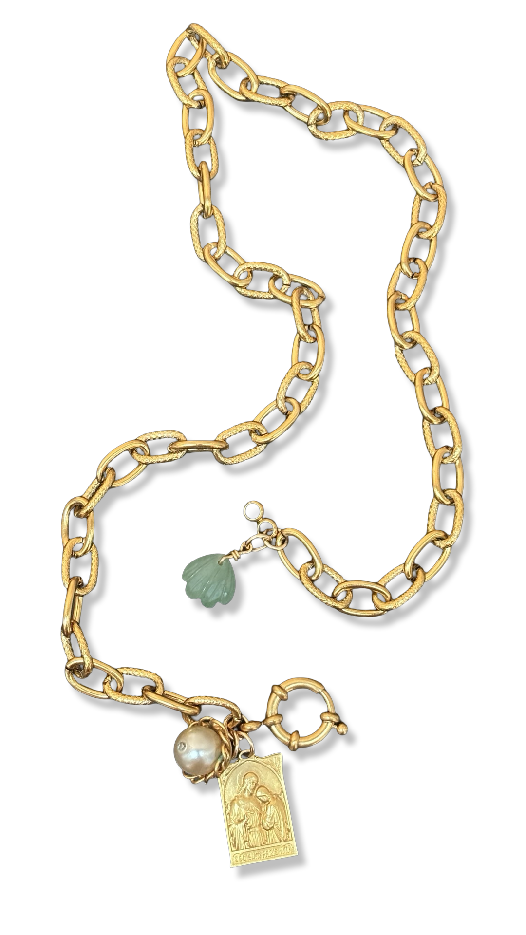 Chaîne vintage, Médaille de St Jean Baptiste, Amazonite
