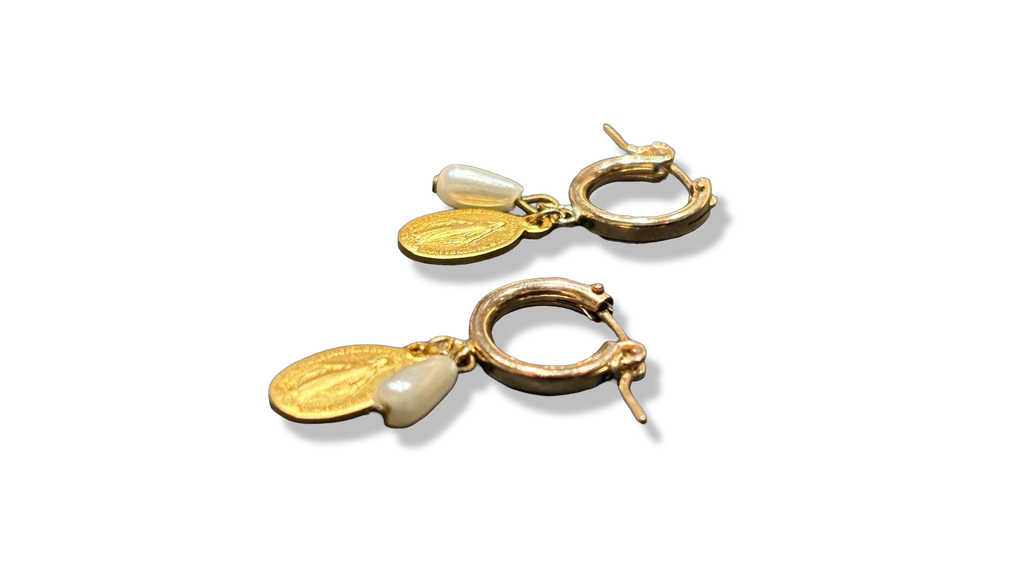 Mini créoles Médaille Miraculeuse et perles fantaisie