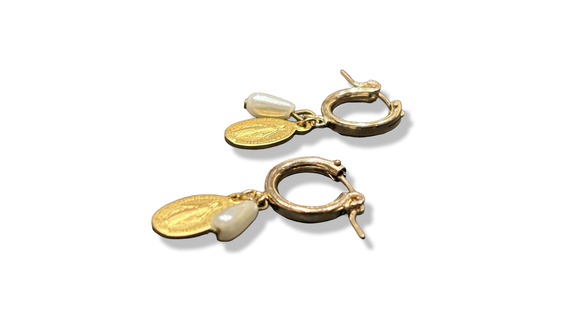 Mini créoles Médaille Miraculeuse et perles fantaisie