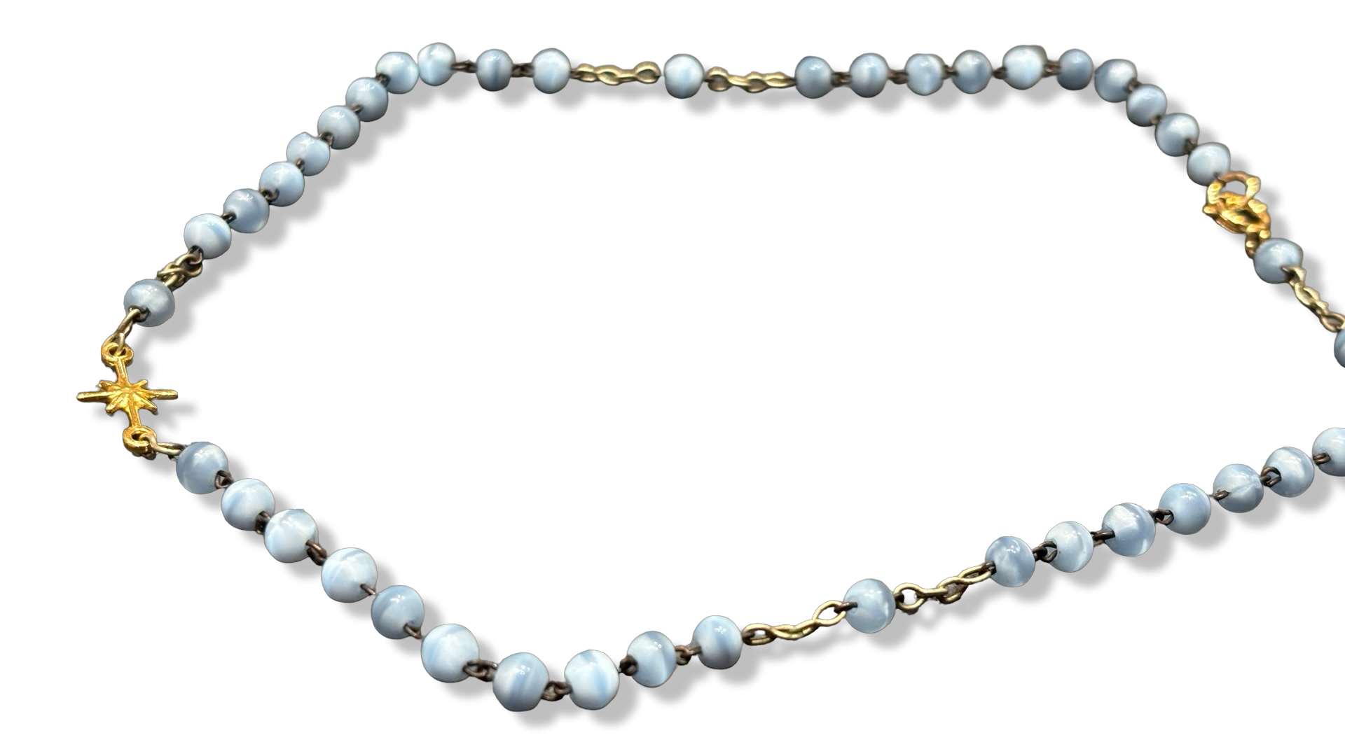Collier chapelet bleu pale et étoile plaquée or