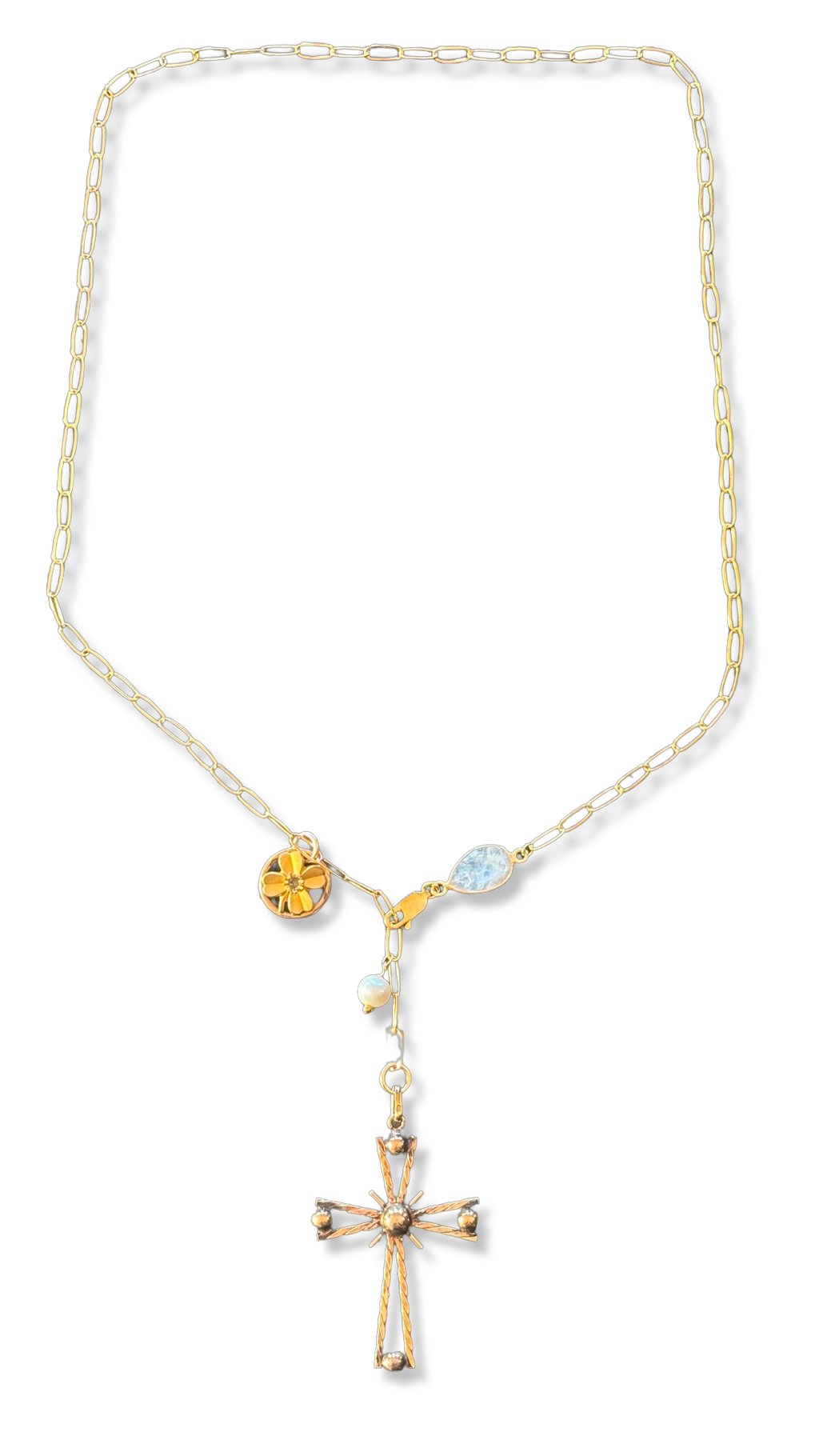Collier lasso, Pierre de lune et Croix années 50
