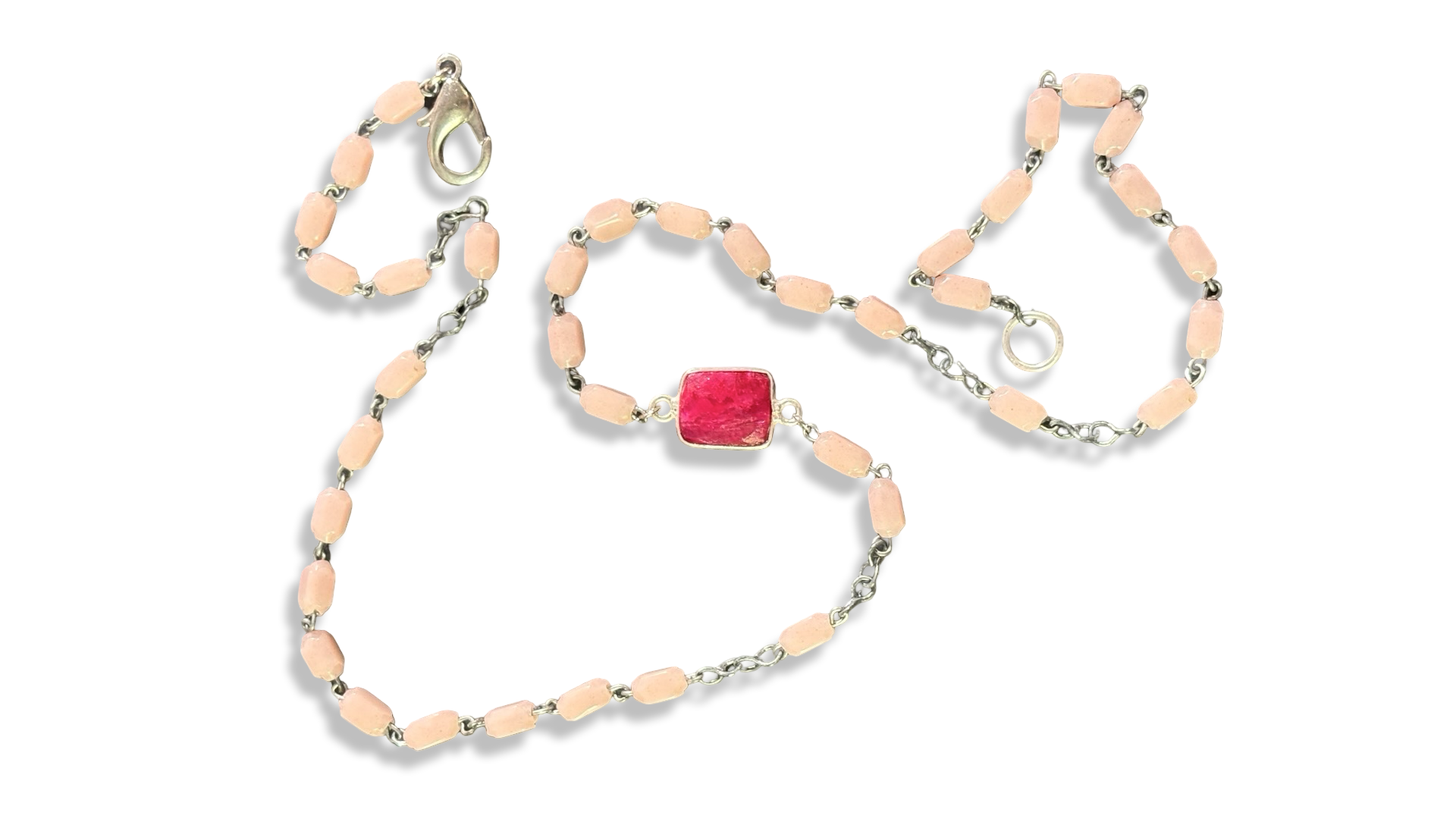 Collier chapelet rose et agate Fuschia