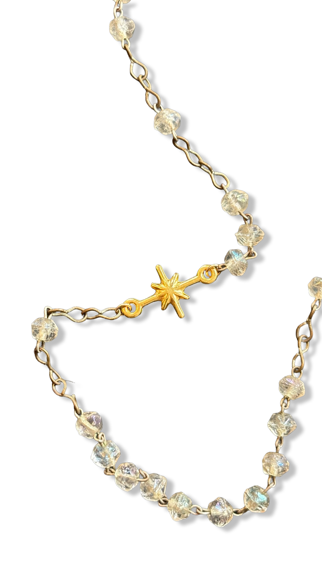 Collier chapelet en perles de verre et étoile