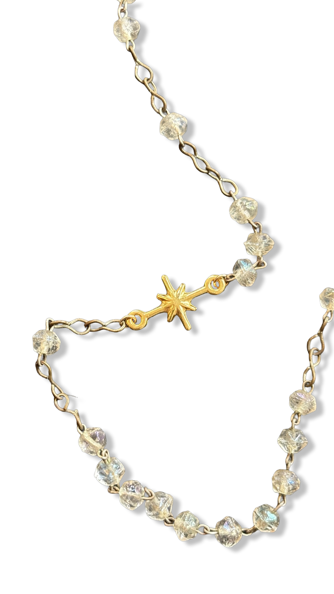 Collier chapelet en perles de verre et étoile