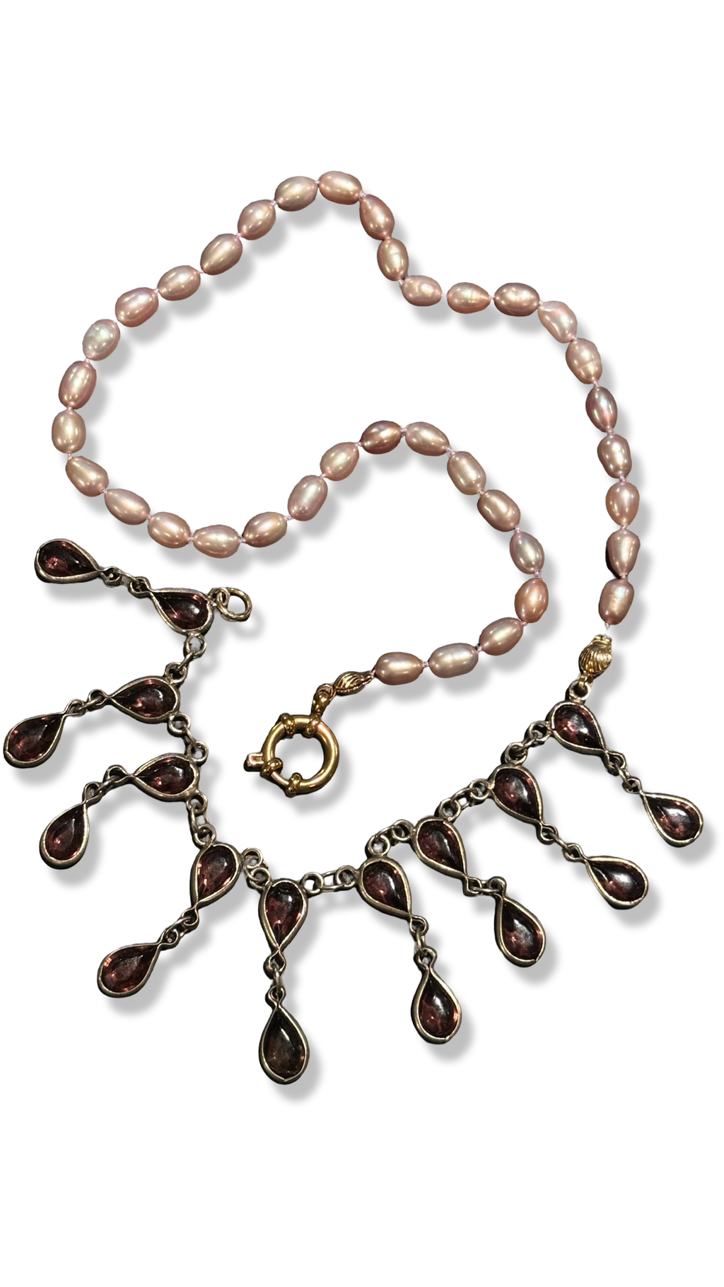 Collier de perles baroques et strass violet