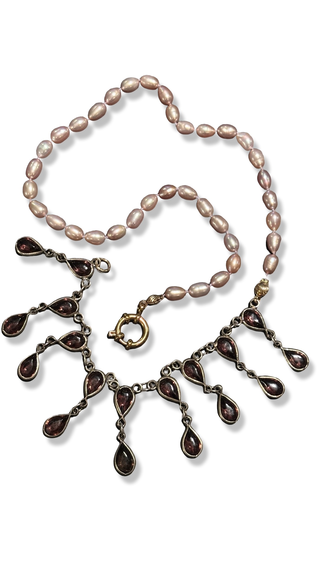 Collier de perles baroques et strass violet