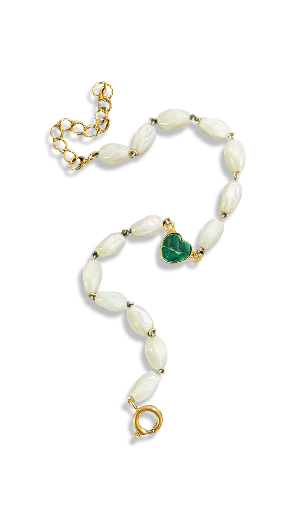 Bracelet chapelet blanc et cœur de malachite