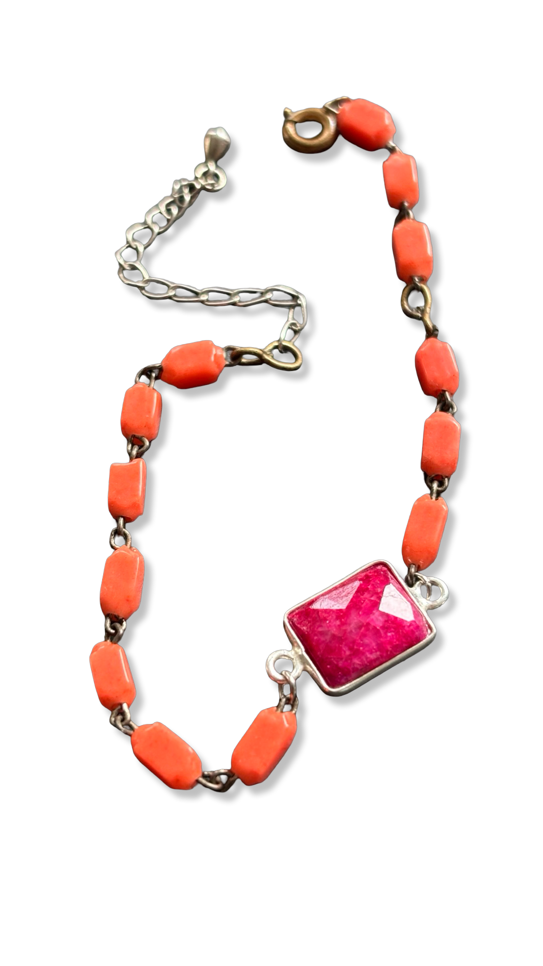 Bracelet chapelet upcyclé orange et agate rose