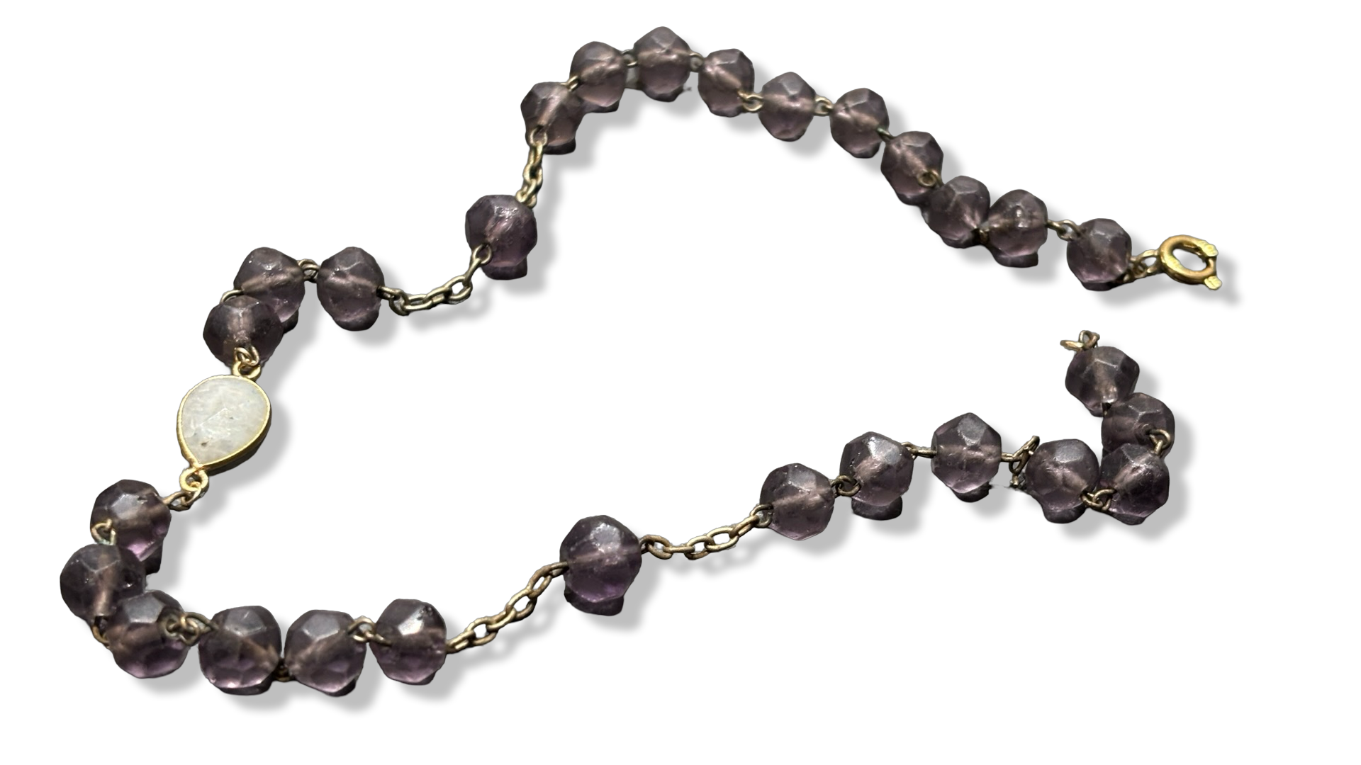 Collier chapelet en perles de verre mat violettes et Pierre de Lune