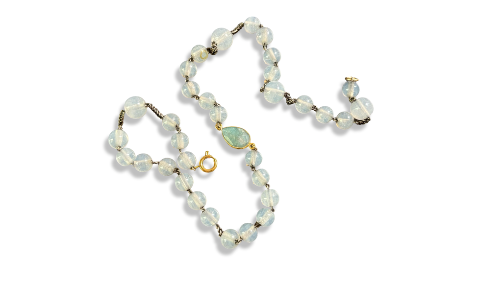 Collier chapelet blanc et amazonite