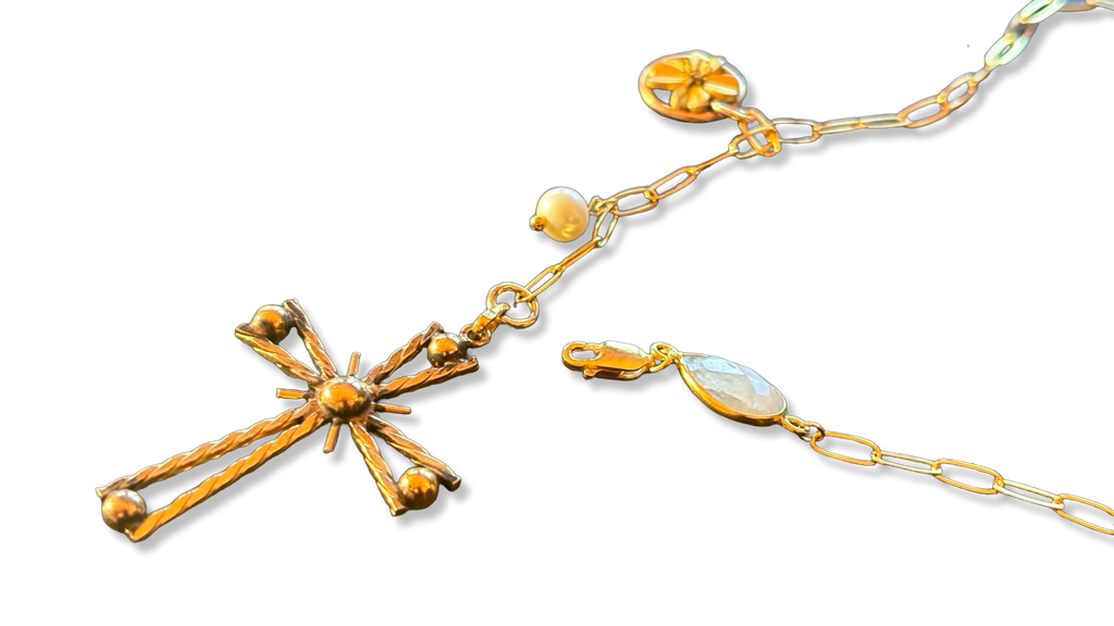 Collier lasso, Pierre de lune et Croix années 50