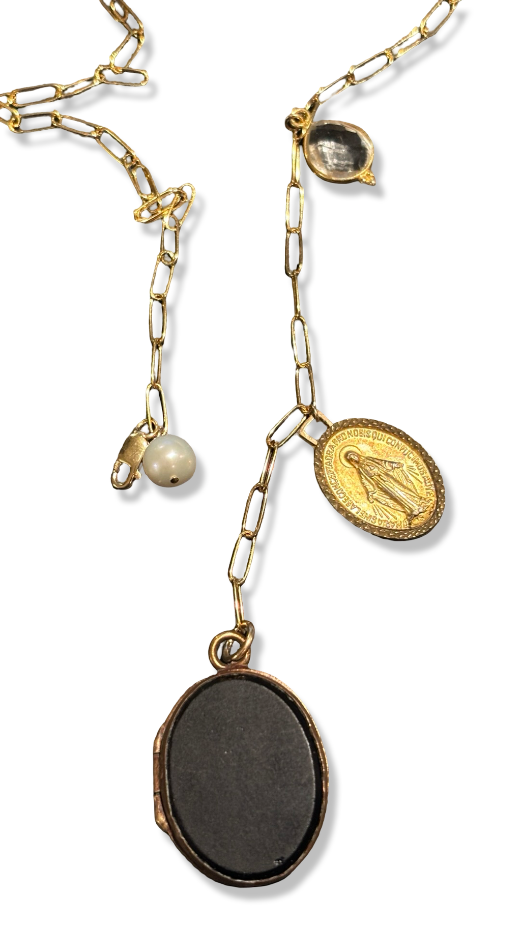 Collier lasso upcyclé , médaillon à secret et médaille miraculeuse