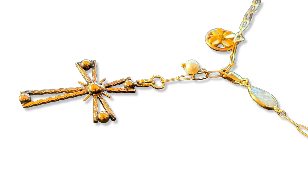 Collier lasso, Pierre de lune et Croix années 50