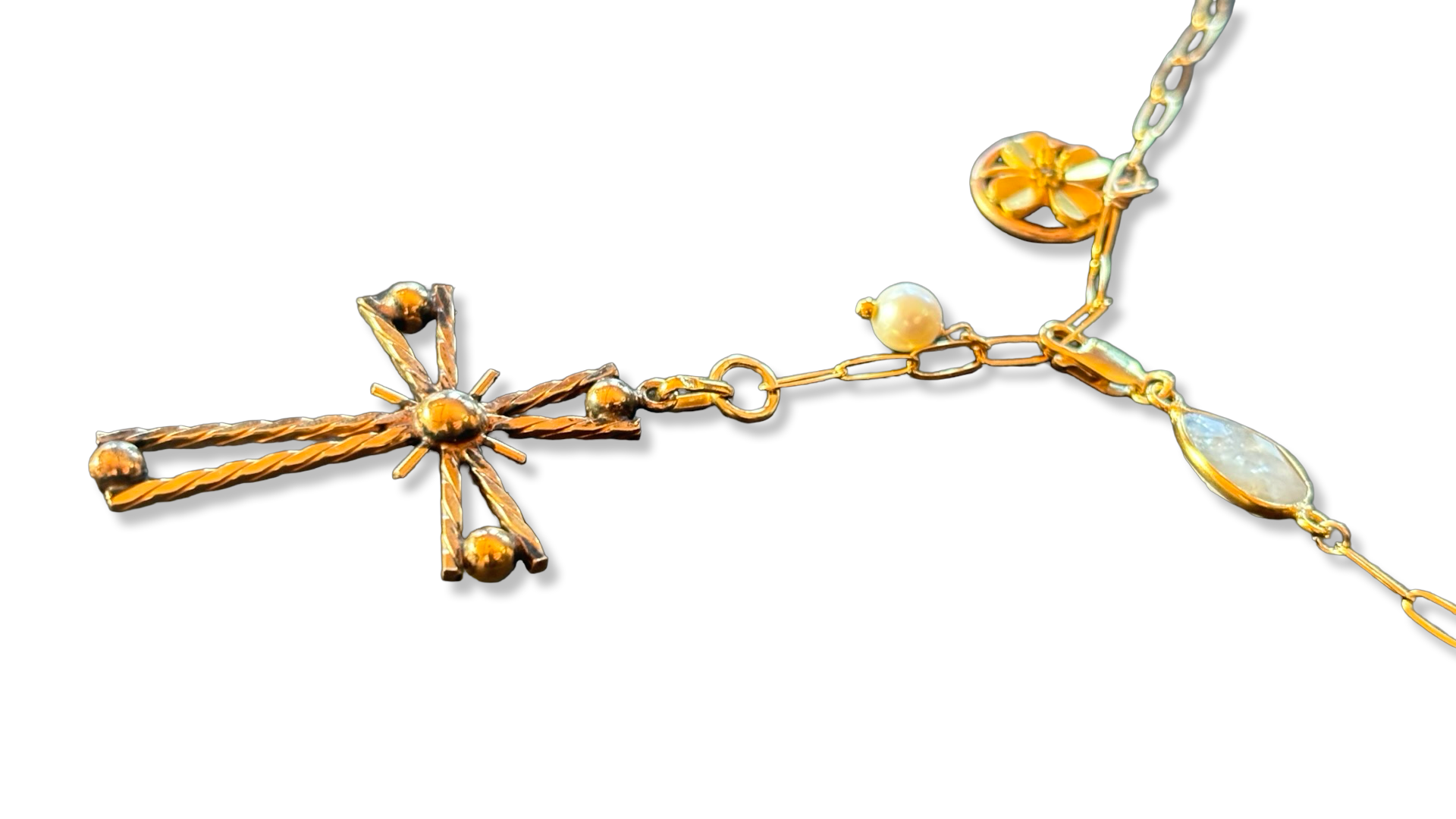 Collier lasso, Pierre de lune et Croix années 50