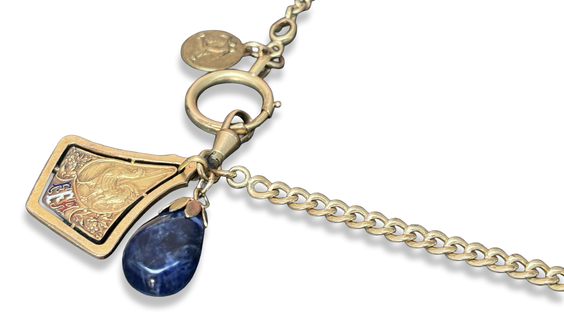 Collier médaille d’athlétisme et agate bleu