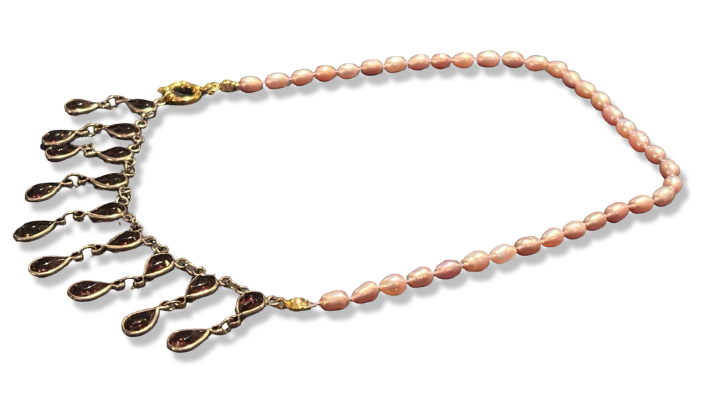 Collier de perles baroques et strass violet