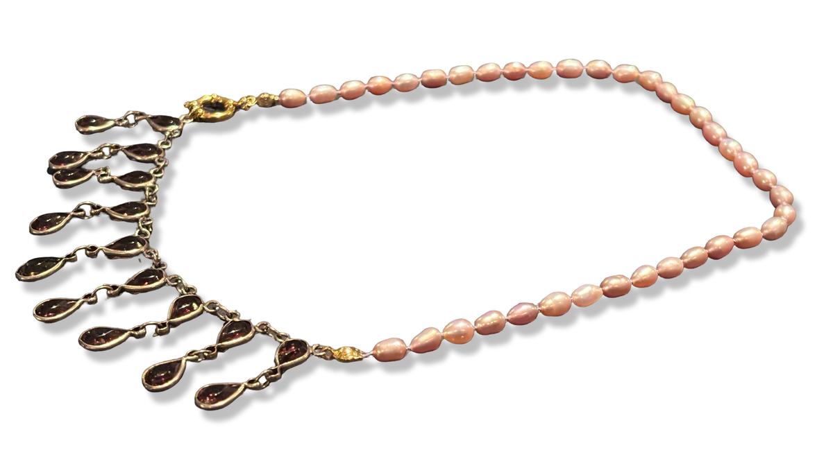 Collier de perles baroques et strass violet
