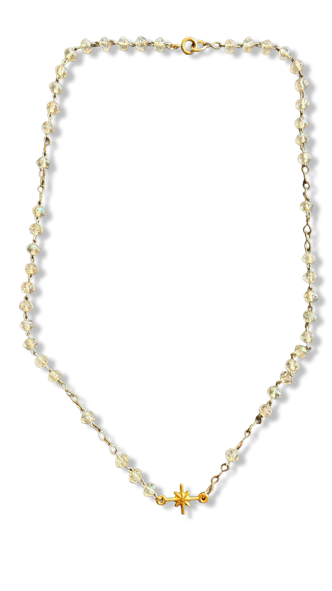 Collier chapelet en perles de verre et étoile