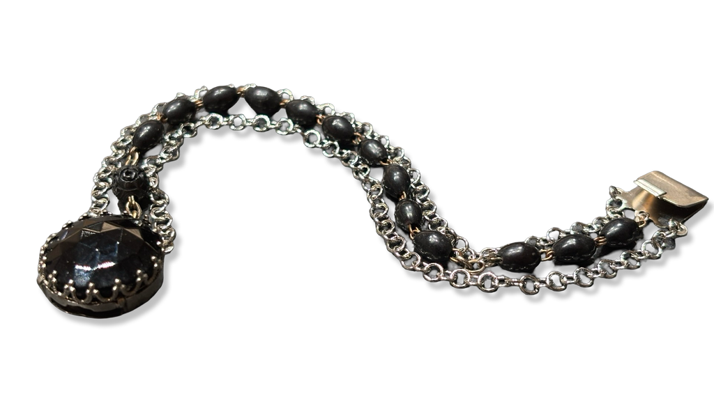 Bracelet chapelet noir et chaîne inox