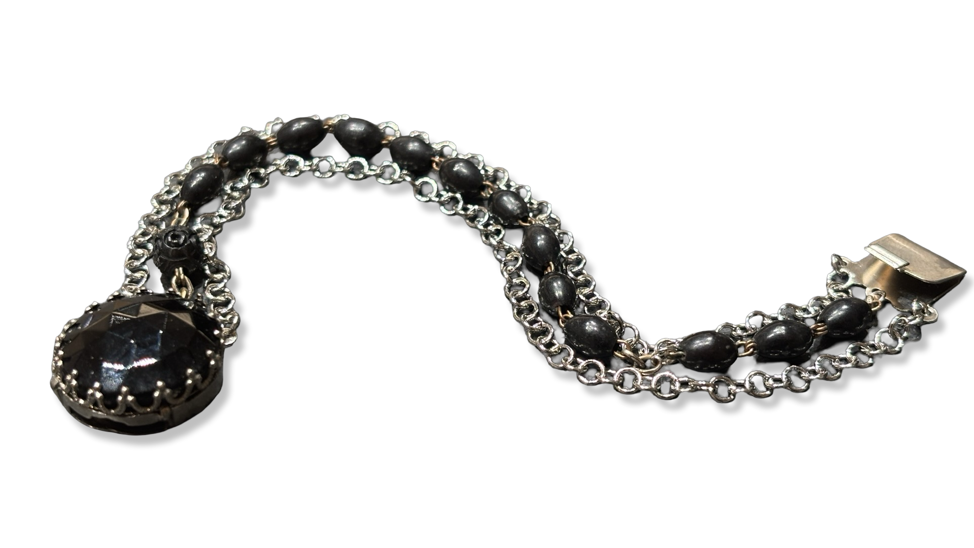 Bracelet chapelet noir et chaîne inox