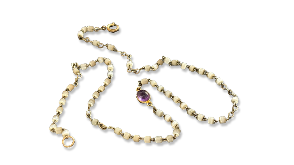 Collier chapelet perles de nacre et améthyste