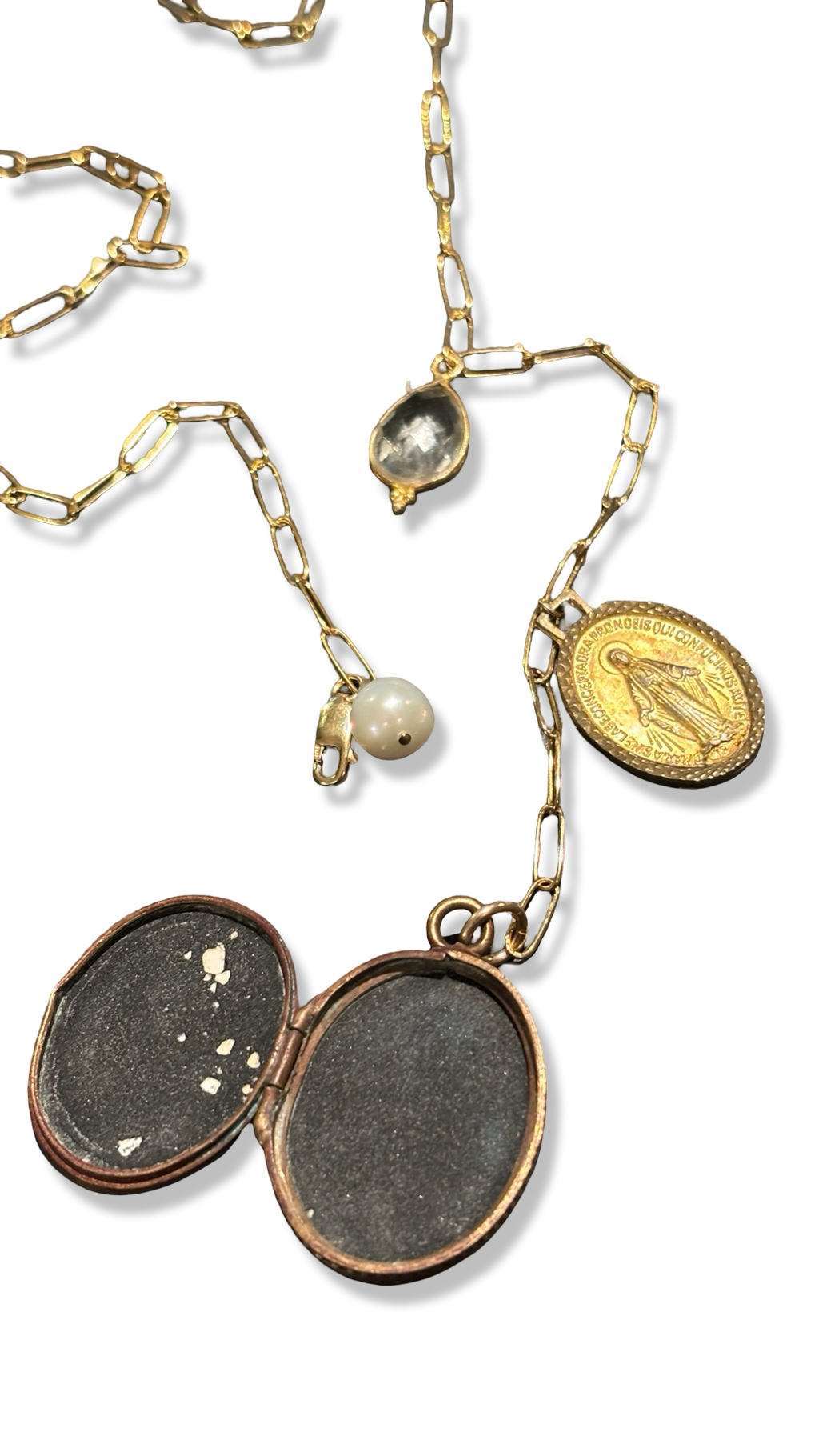 Collier lasso upcyclé , médaillon à secret et médaille miraculeuse