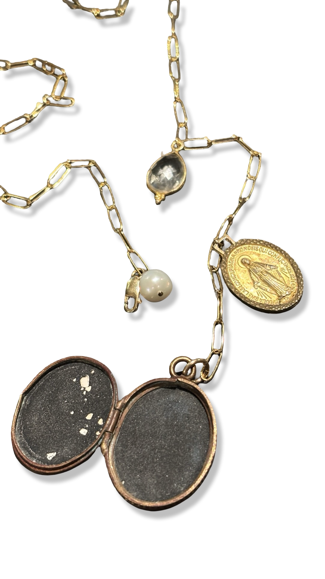 Collier lasso upcyclé , médaillon à secret et médaille miraculeuse
