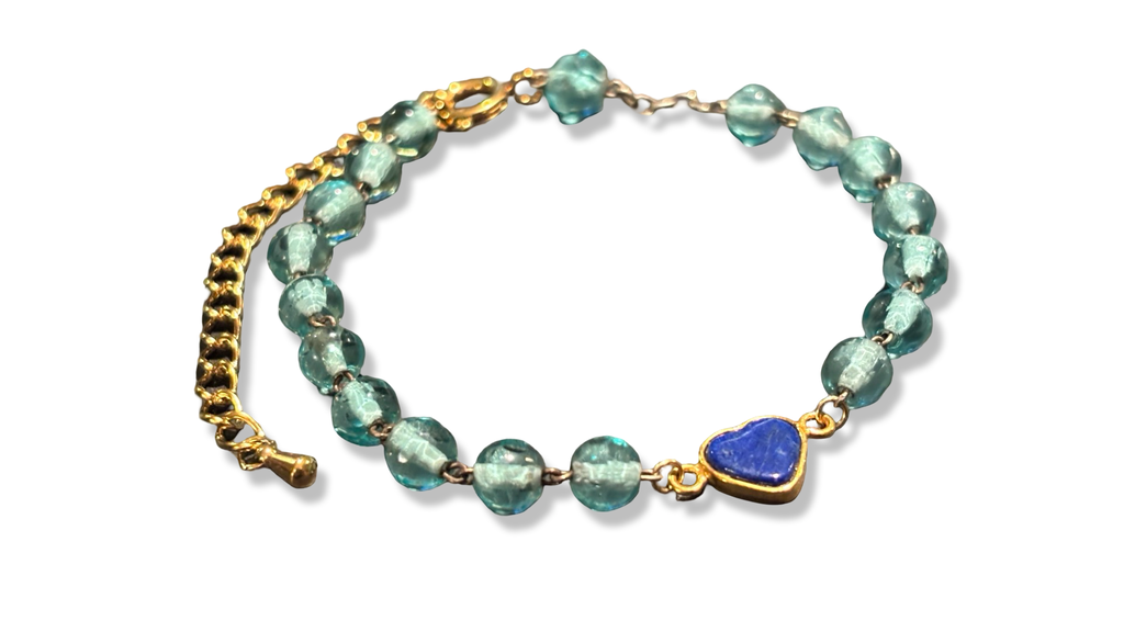 Bracelet chapelet vert et lapis lazuli