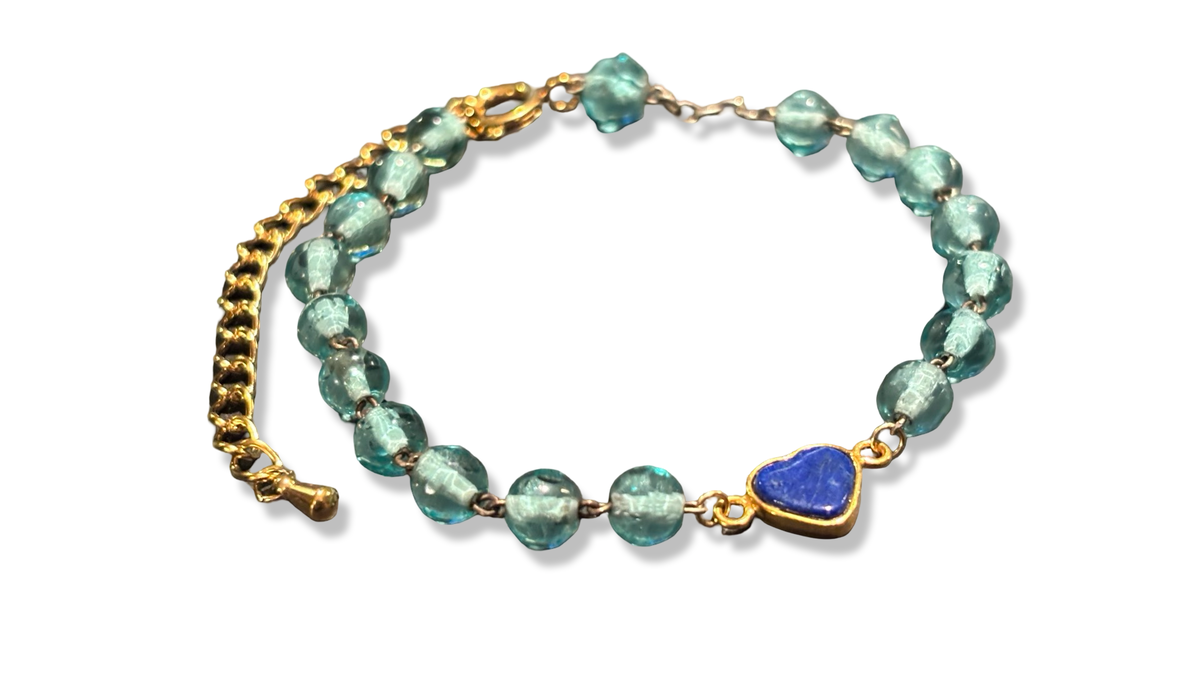 Bracelet chapelet vert et lapis lazuli