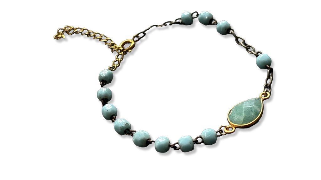 Bracelet chapelet upcyclé bleu clair et amazonite