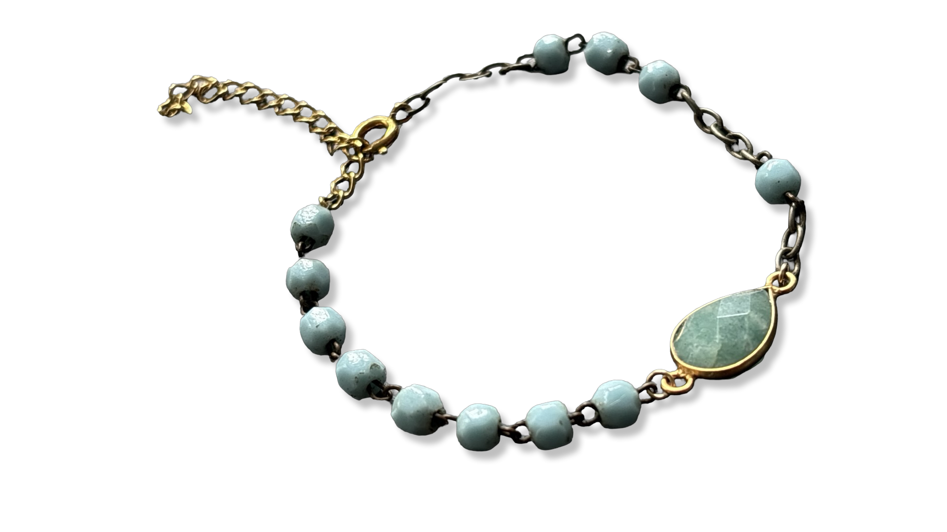 Bracelet chapelet upcyclé bleu clair et amazonite