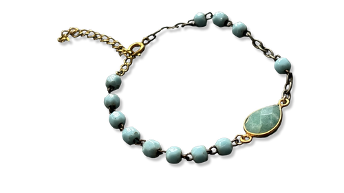 Bracelet chapelet upcyclé bleu clair et amazonite