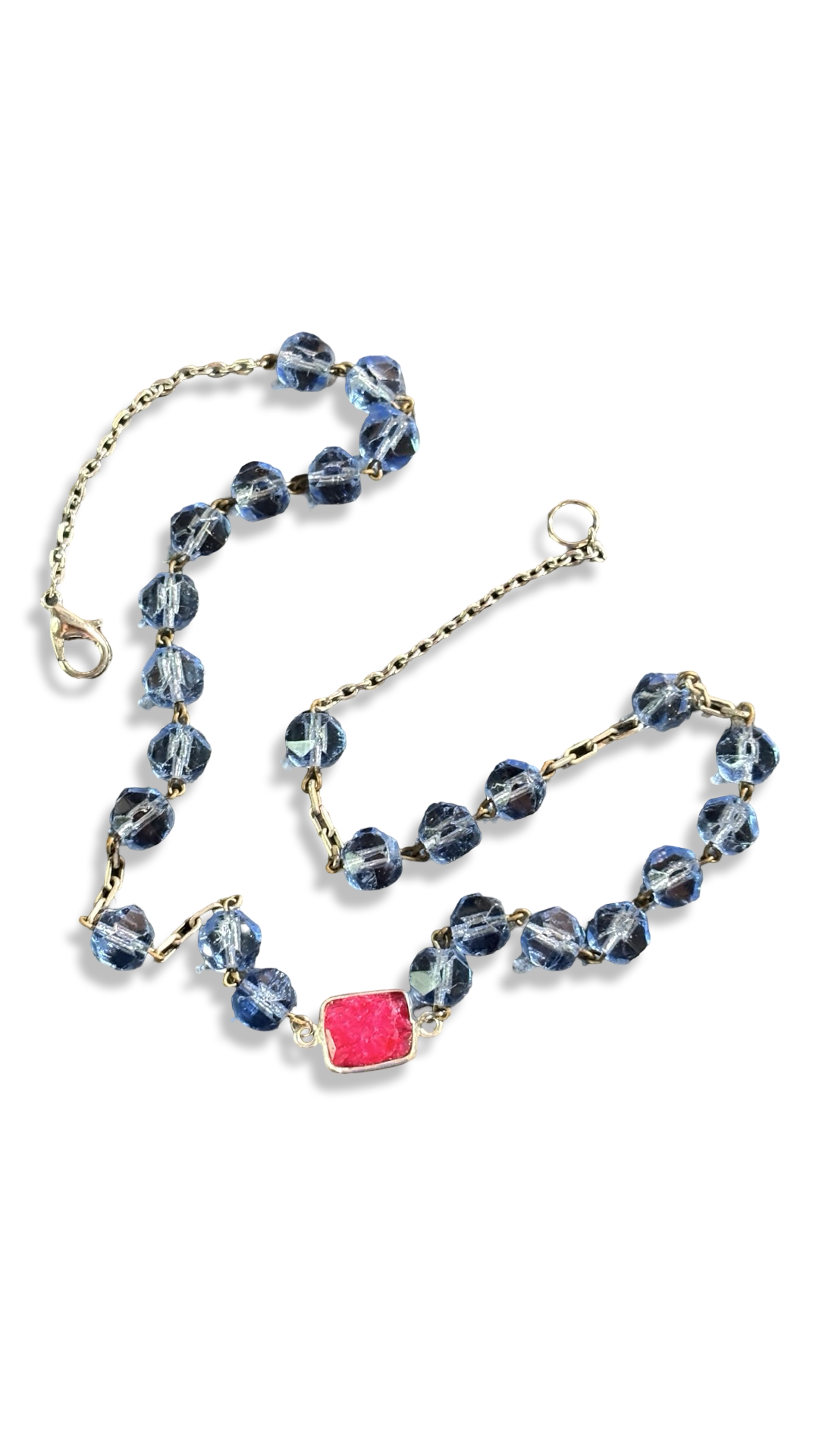 Collier chapelet bleu et agate Fuschia