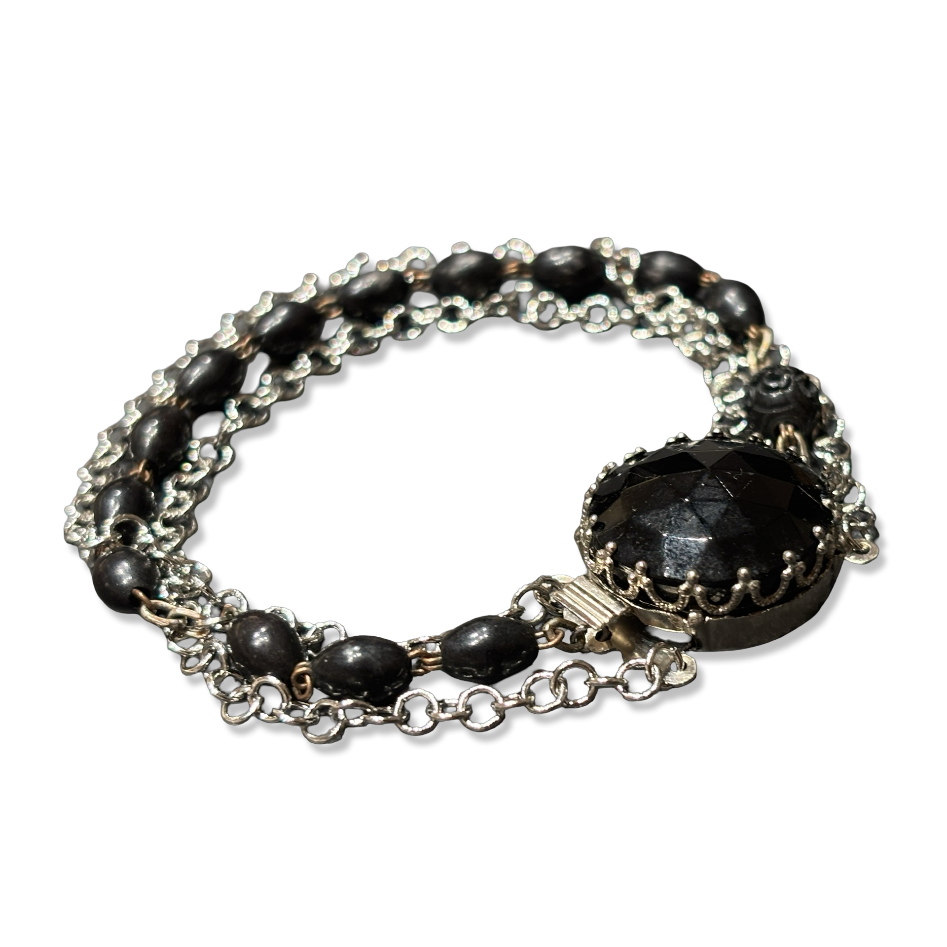 Bracelet chapelet noir et chaîne inox